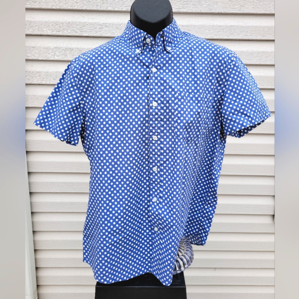 J Crew Mens Blue Short Sleeve Button Down Flex Size L Shirt